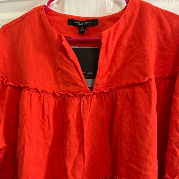 Marc New York Orange / Red 3/4 Sleeve Linen Blouse NWT Size Medium - Picture 2 of 3